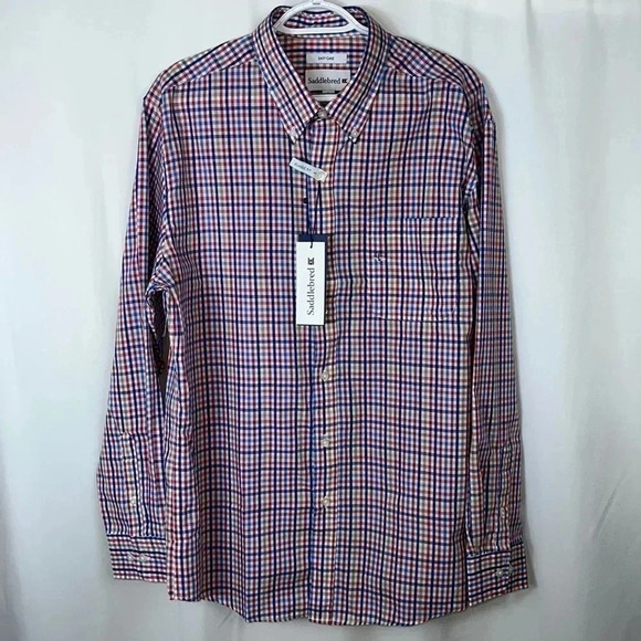 Saddlebred Office‎ Work Gingham Plaid Classic Fit Button Down Shirt Large NWT - Picture 1 of 6